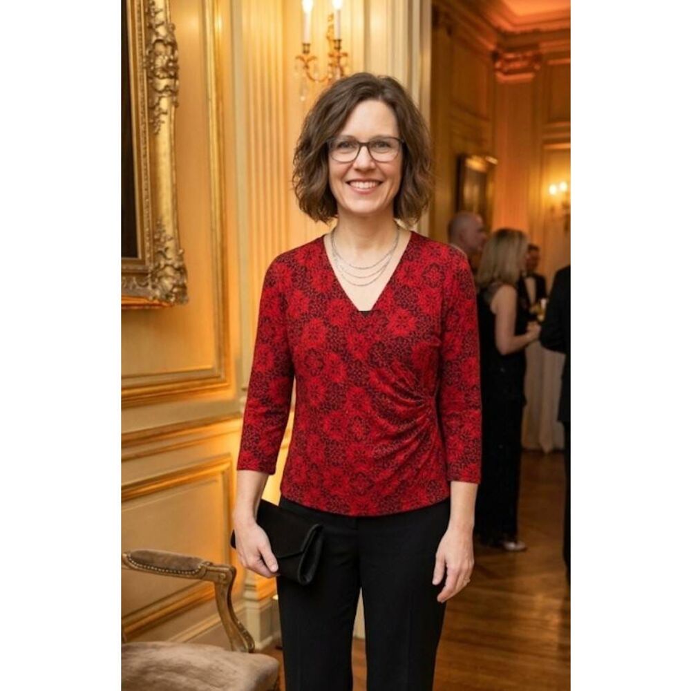 Dana Buchman Wrap Blouse Sz XL Red Black